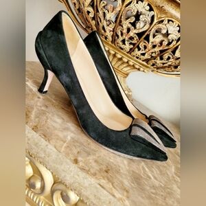 PRADA Women's Luxurious Stanning Timeless Kitten Heel Shoes Suede Leather US 8